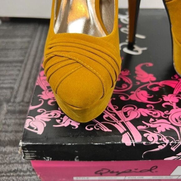Qupid Penelope 47 Yellow Suede Ruched Platform Pumps. sz 6.5 - Picture 7 of 11